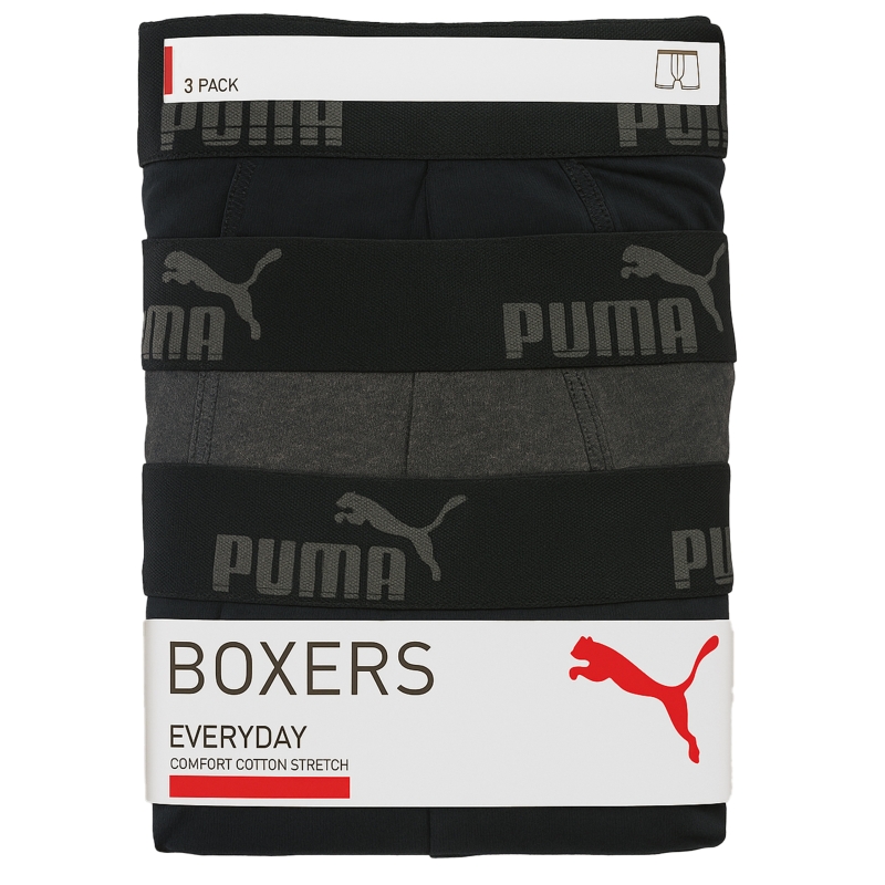 Puma bokserki męskie bawełna 3-pak czarne i szare w oryginalnym opakowaniu