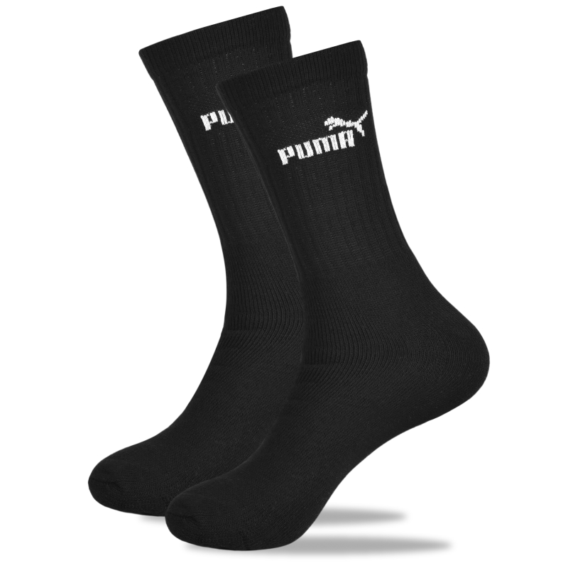 Czarne skarpetki Puma o klasycznej długości z logo na ściągaczu.