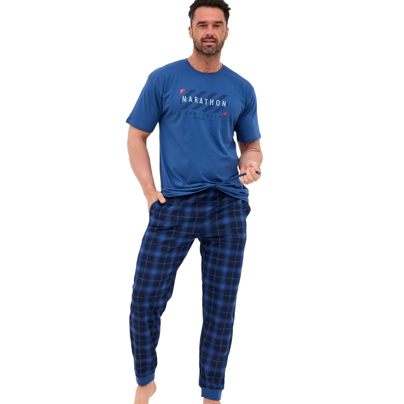 Cornette Piżama Męska Długi Rękaw Granatowa Marathon Model