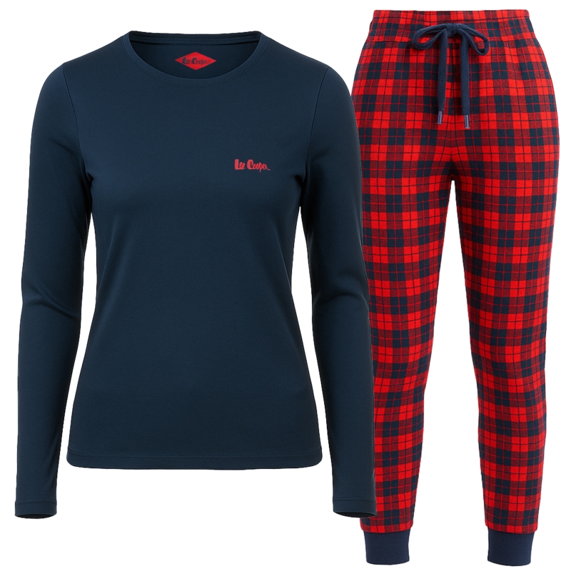Lee Cooper piżama damska granatowa z kratą