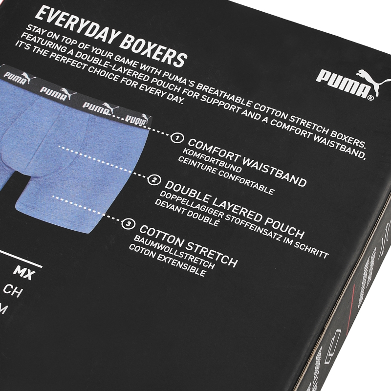 Opis cech bokserek Puma Everyday Boxers na opakowaniu