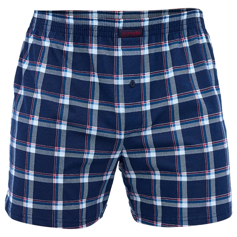 Cornette bokserki granatowe w kratę z czerwonym akcentem