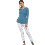 Cornette Piżama Damska Długi Rękaw Spodnie Niebieska Bawełna