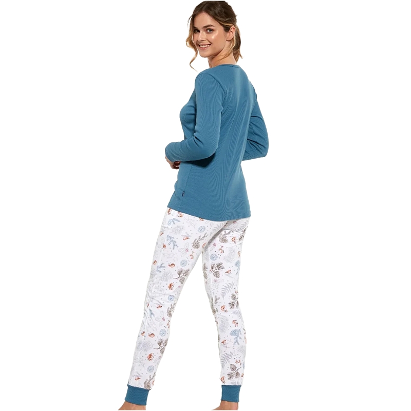 Cornette piżama damska niebieska z wzorzystymi spodniami