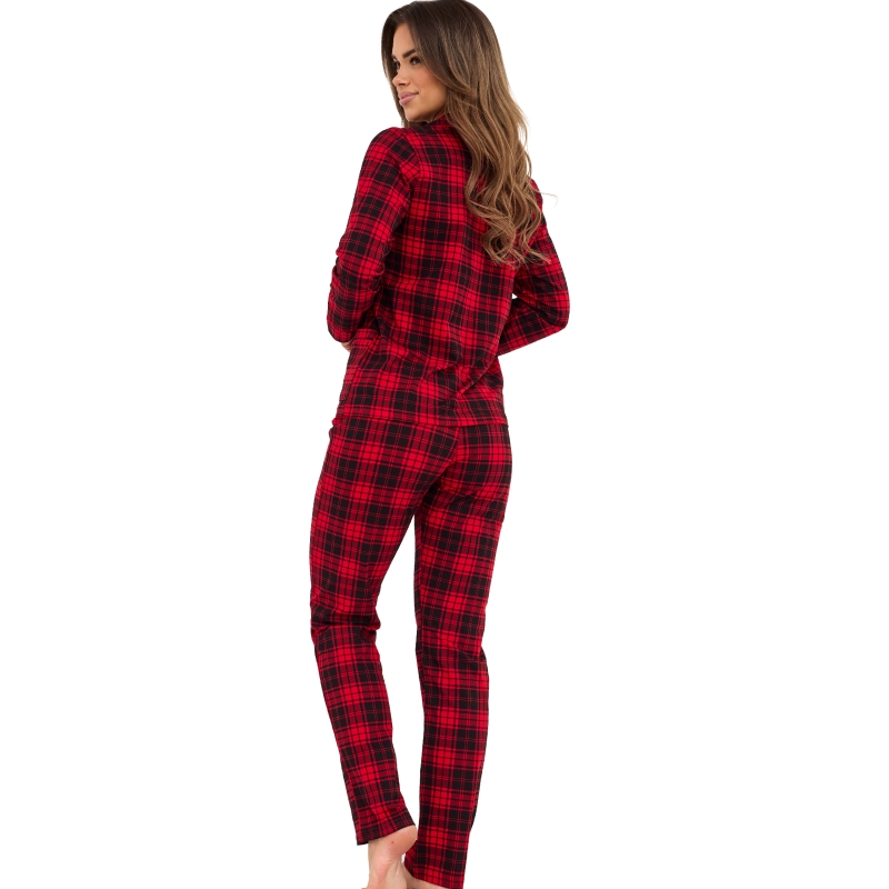 Cornette piżama damska – widok z tyłu w czerwonej kracie