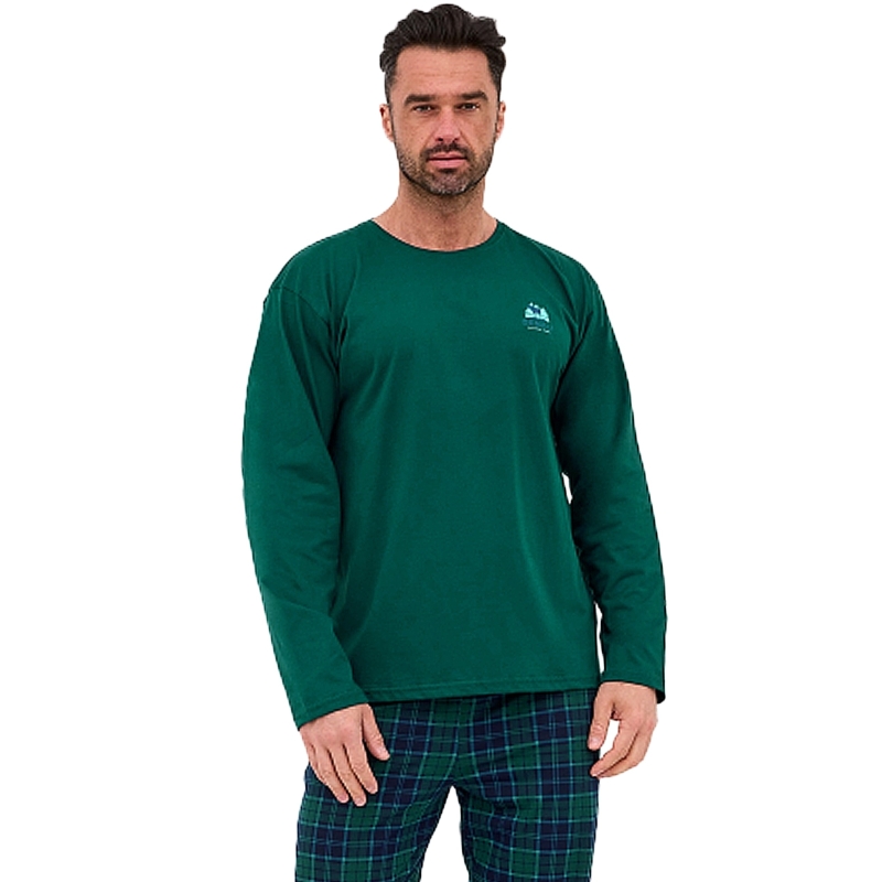 Cornette Piżama Męska Zielony Krata  Model