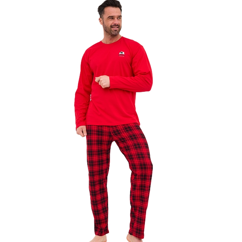 Cornette Piżama Męska Długi Rękaw Czerwona Krata Model