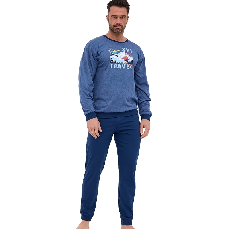 Cornette Piżama Męska Długi Rękaw Niebieska SKI Model