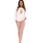 Cornette Piżama Damska Długi Rękaw Nadruk Sweet Dog Różowa Bawełna