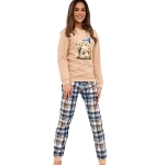 Cornette Piżama Damska Długi Rękaw Nadruk Misie Kratka Bawełna