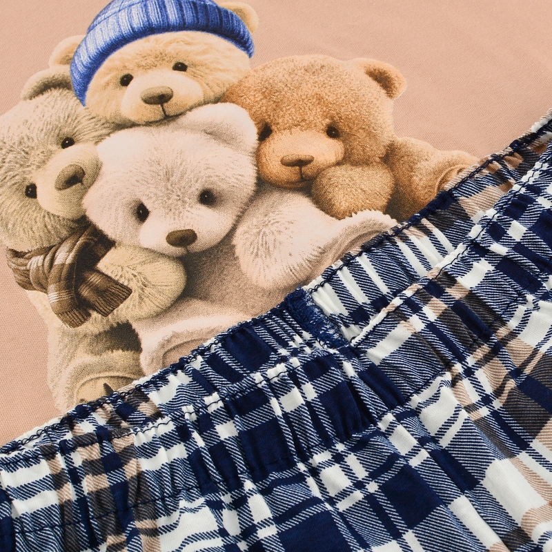 Cornette piżama – misie i spodnie w kratę z gumką