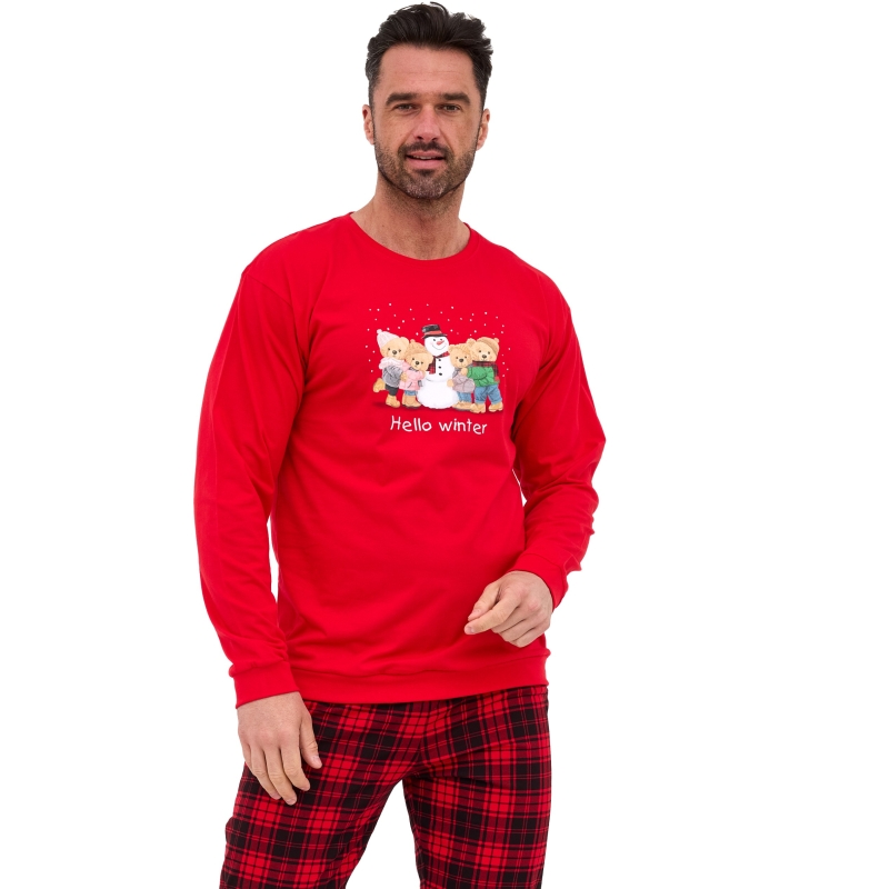 Cornette Piżama Męska Świąteczna Długi Rękaw Nadruk Zima Zbliżenie Model