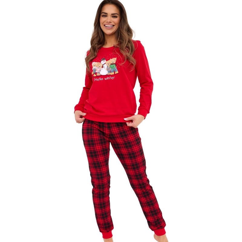 Cornette Piżama Damska Świąteczna Długi Rękaw Nadruk Zima Bawełna Model
