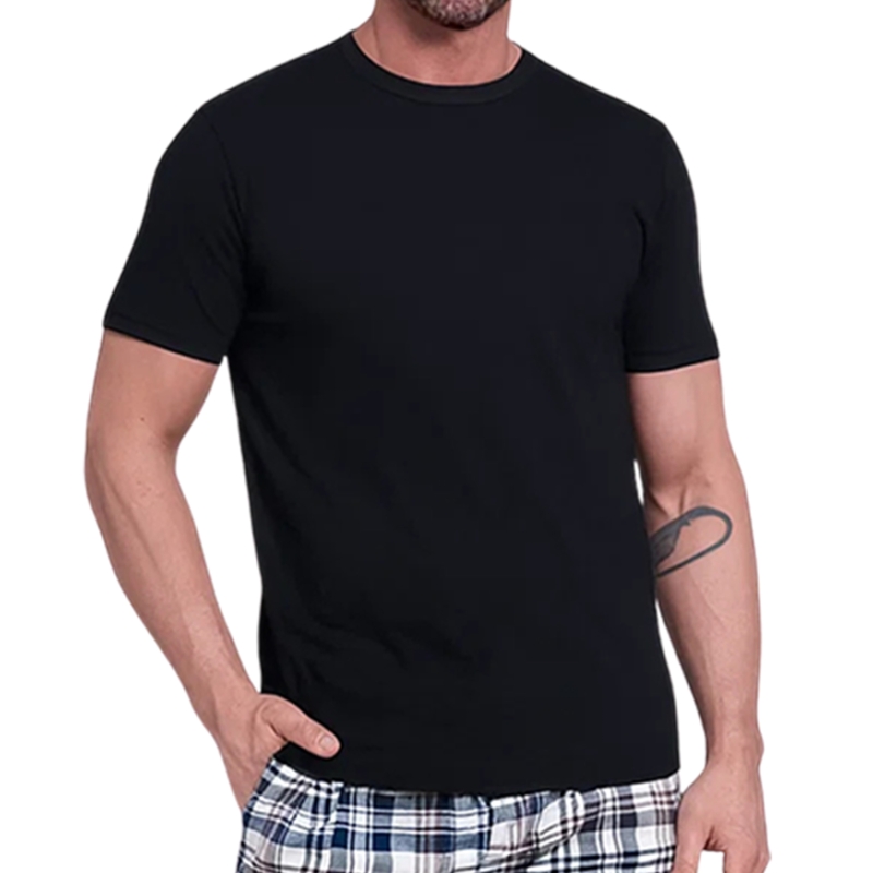 Zbliżenie na koszulkę Cornette Komplet Piżama Męska Bawełna Czarny Biały Model