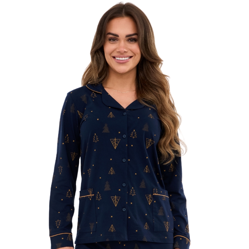 Cornette piżama damska granatowa z motywem choinek