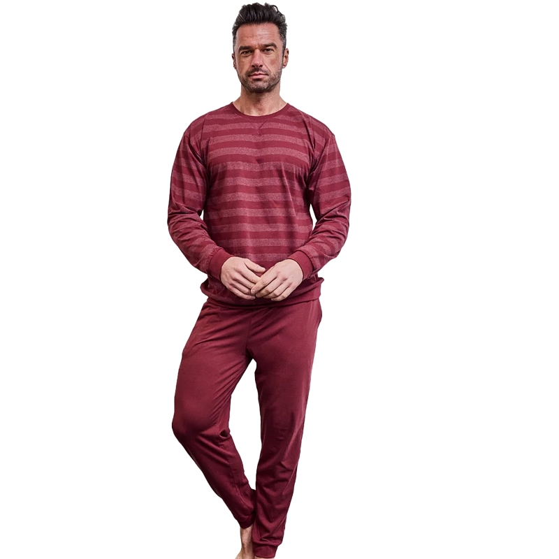 Bordowa piżama męska Cornette z długim rękawem i spodniami Model