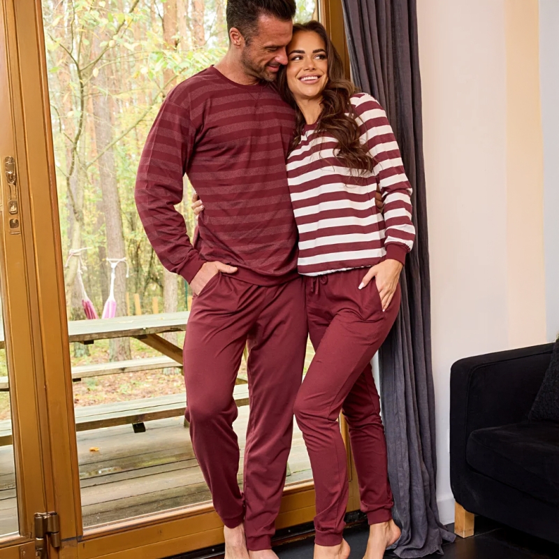Komplet piżamowy męski Cornette w paski, kolor bordowy Model