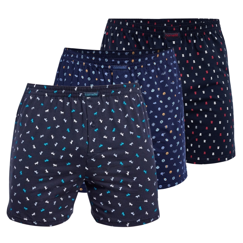 Cornette bokserki męskie luźne – 3 sztuki w kolorze navy. Naturalna bawełna i wygodny krój Comfort