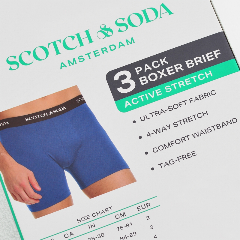 Bokserki Scotch&Soda Active Stretch, opis na opakowaniu