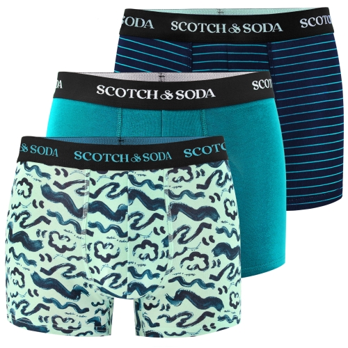 SCOTCH&SODA Bokserki Męskie 3 sztuki Bawełna Paski Wzór Niebieski