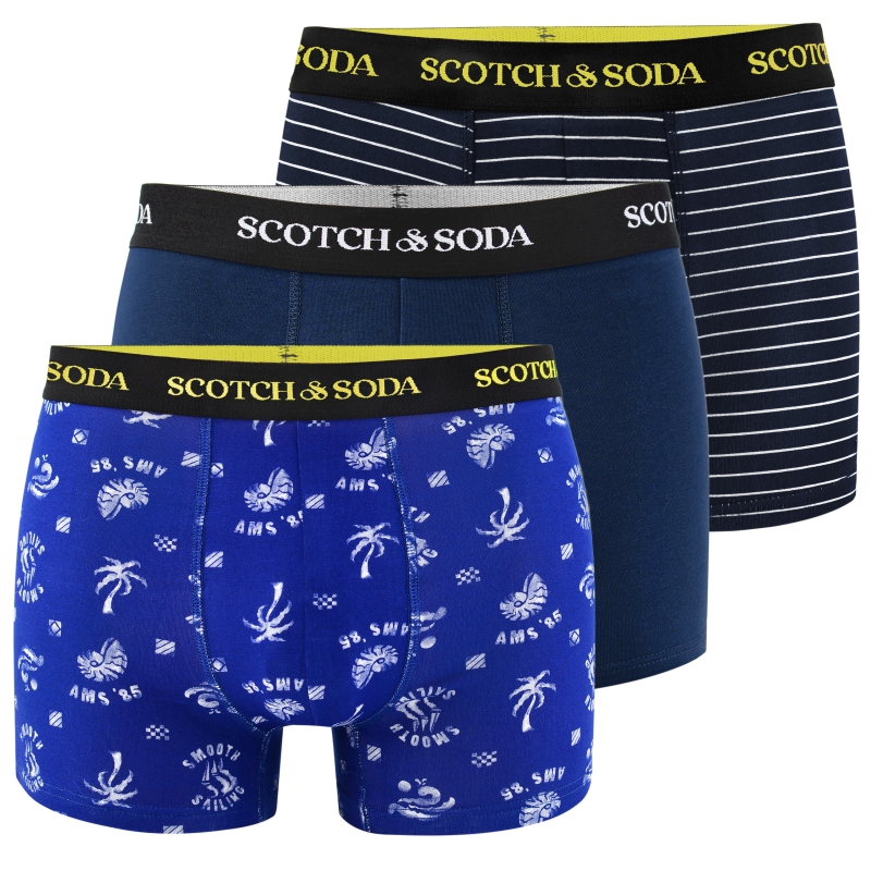 Bokserki męskie Scotch & Soda niebieskie z palmami i nadrukiem