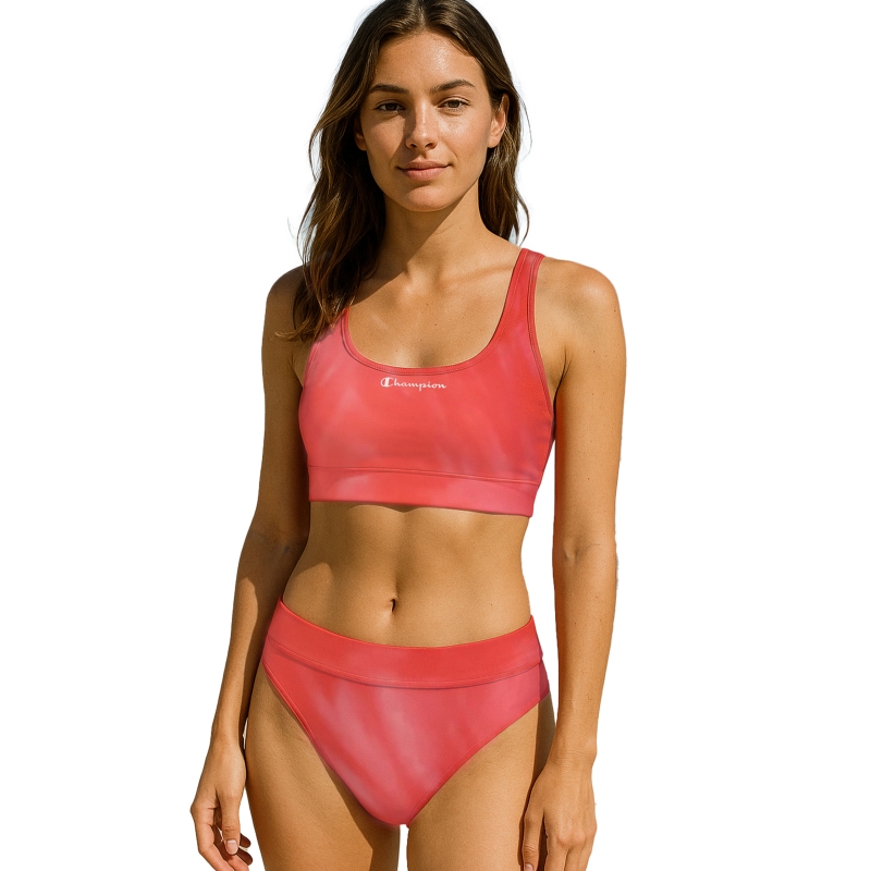 Champion top kąpielowy damski różowy cały zestaw na modelce