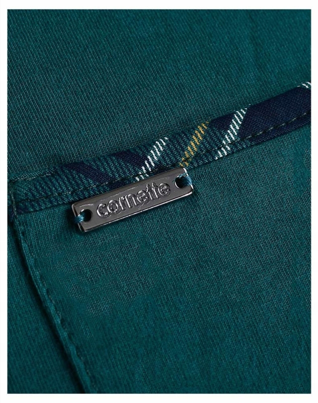 Cornette piżama męska zielona z kieszenią i detalem