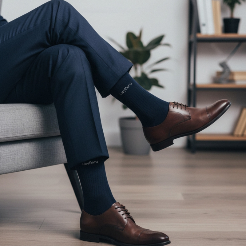 Granatowe skarpety męskie HøyBerg do garnituru i eleganckich butów Model