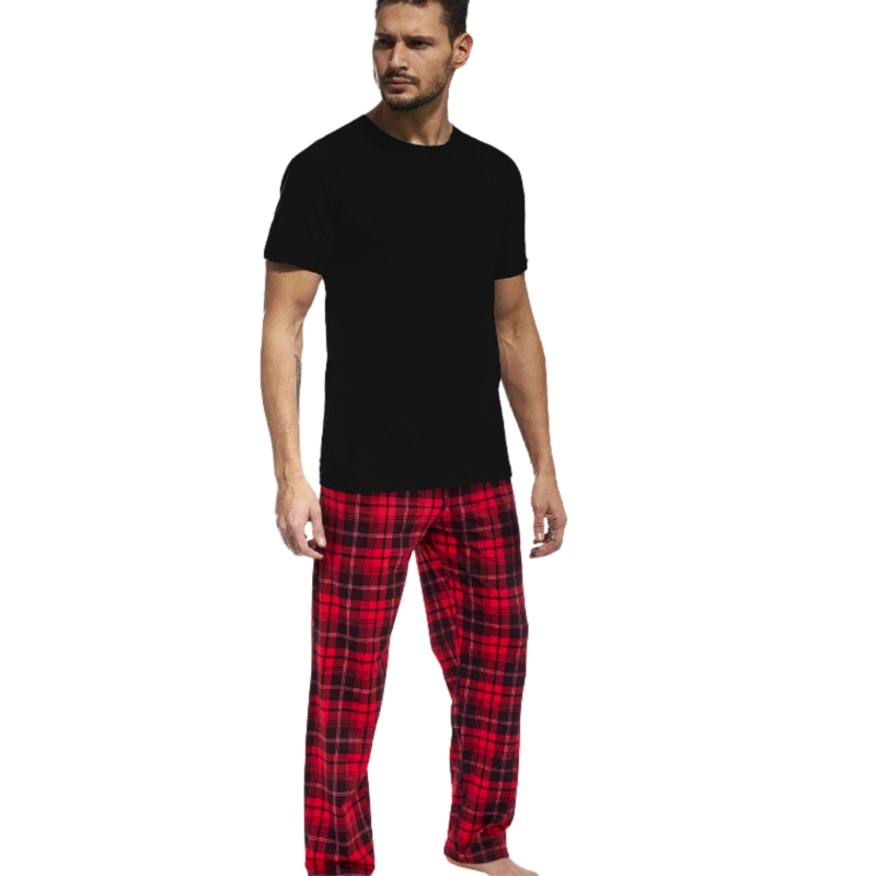 Cornette Świąteczny Komplet Piżama Męska Bawełna Czarny Czerwony Model