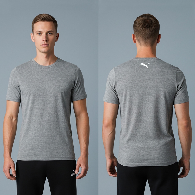 T-Shirt męski Puma szary z przodu i z tyłu na Model