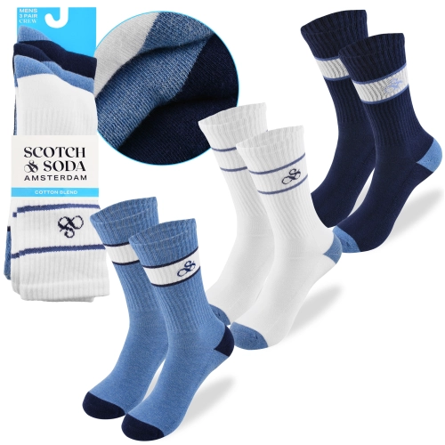SCOTCH&SODA Skarpety Męskie Długie 3 Pary Bawełna Białe Niebieskie