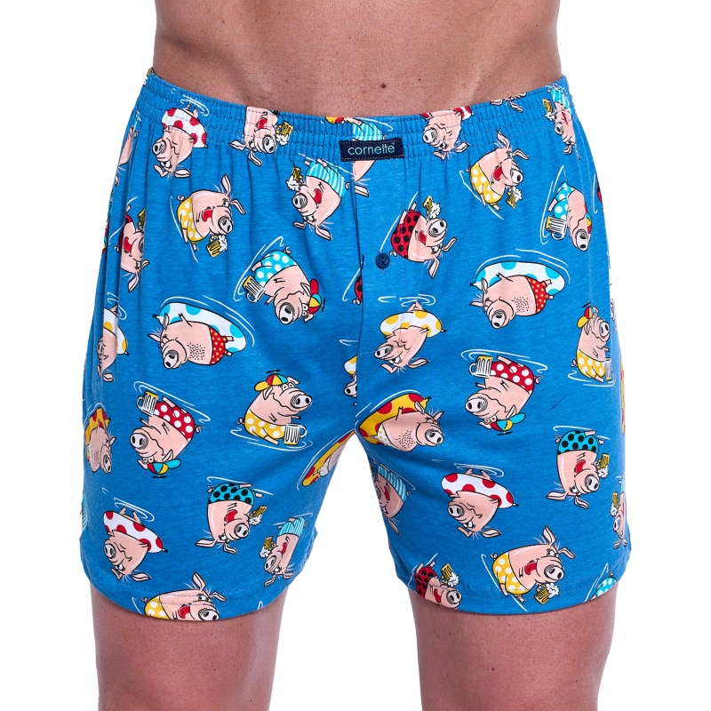 Bokserki męskie Cornette niebieskie ze świnkami w basenie