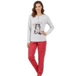 INFIORE Piżama Damska Długi Rękaw Guziki Kieszeń CAT