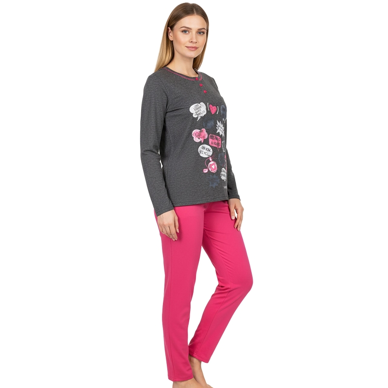 Infiore piżama damska grafitowa z różowymi spodniami Model