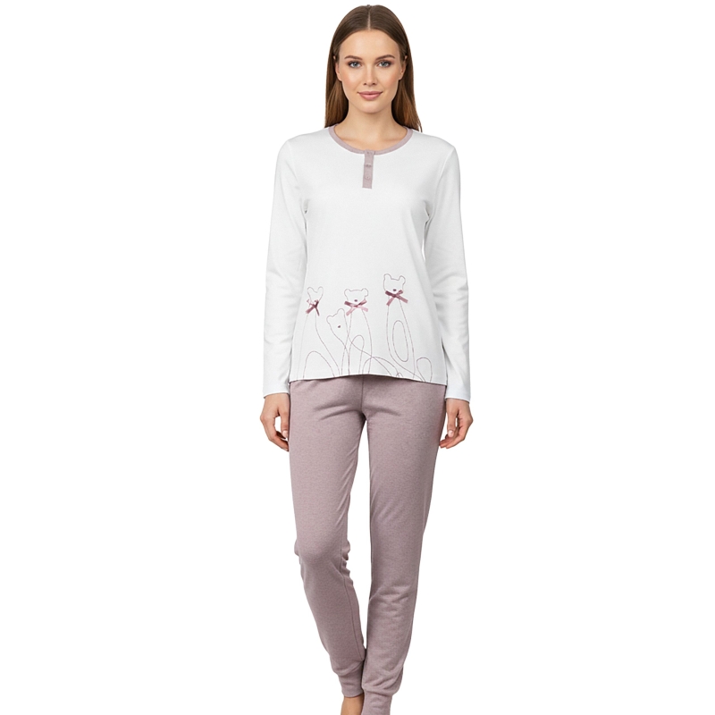 Infiore piżama damska biała z beżowymi spodniami Model