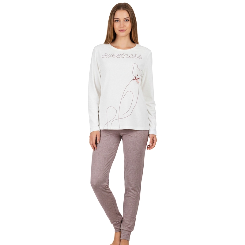 Infiore piżama damska biała z beżowymi spodniami Model