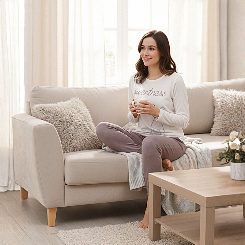 Infiore piżama damska biała w sypialnianej aranżacji Model