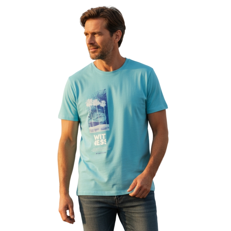 Męska koszulka turkusowa 4F TTSHM361 z krótkim rękawem. Model