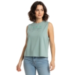 4F Koszulka Damska Crop Top Miętowa Bawełniana Nadruk