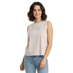 4F Koszulka Damska Crop Top Kremowa Bawełniana Nadruk