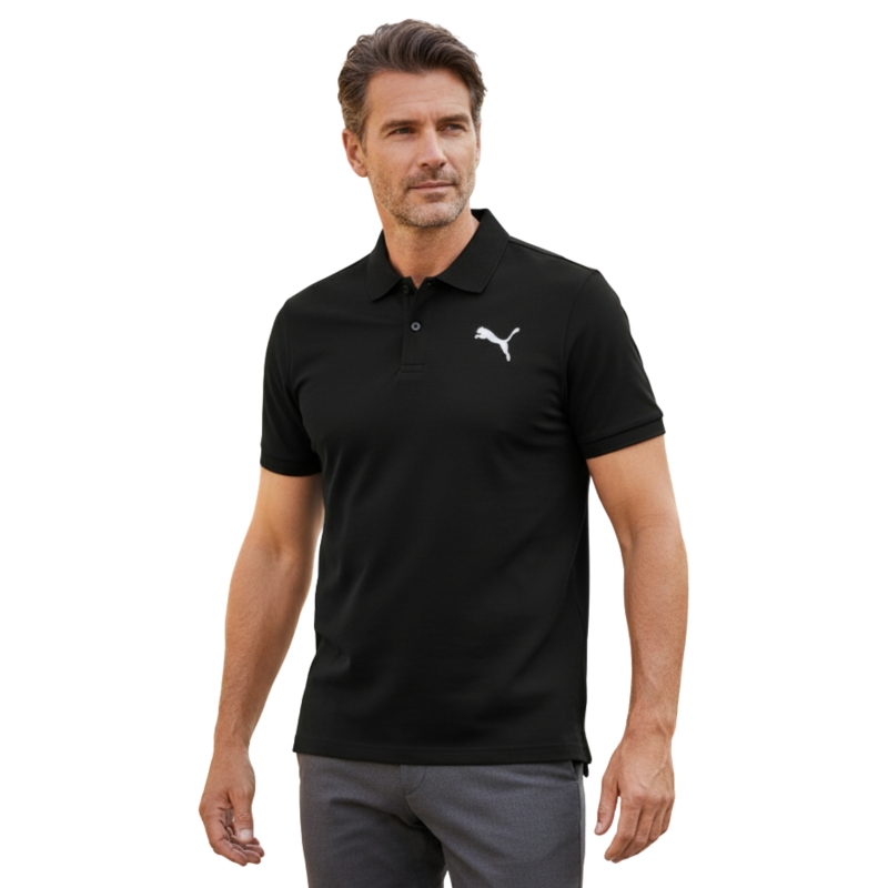 Puma Koszulka Męska Polo Czarna ESS Logo Bawełna Model