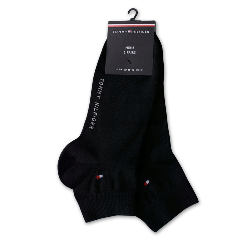 Bawełniane skarpety męskie Tommy Hilfiger za kostkę, czarne, pakiet 2 sztuki.