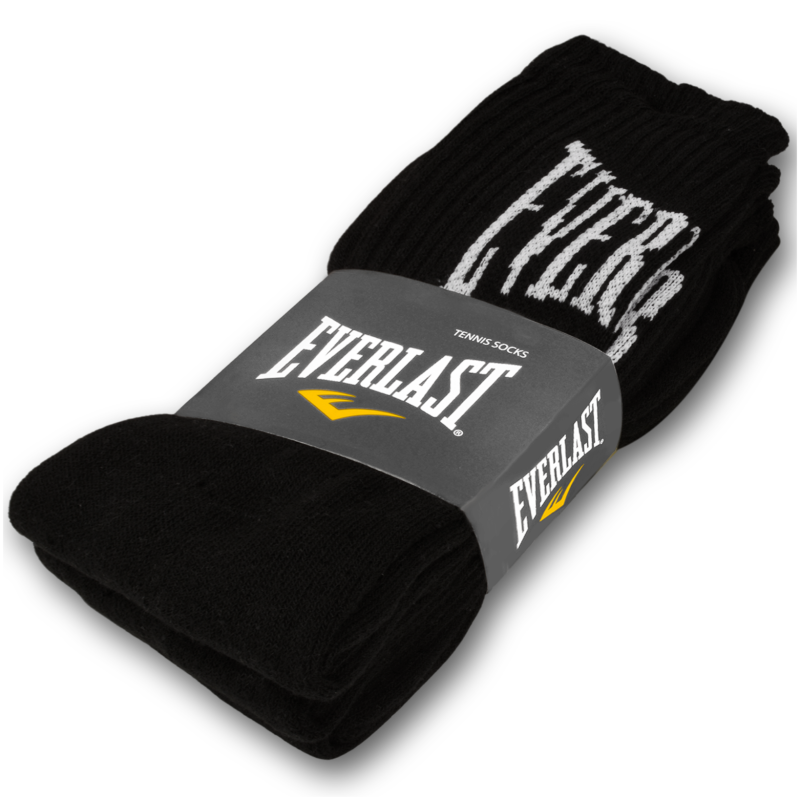 Opakowanie czarnych skarpet Everlast w widoku z boku.