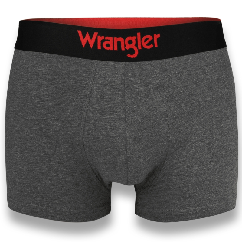 Szare bokserki Wrangler z czarną gumką i czerwonym logo