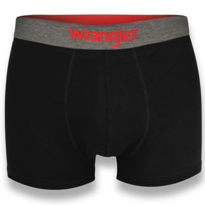 Czarne bokserki Wrangler z szarą gumką i czerwonym logo