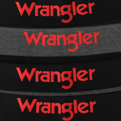 Zbliżenie logo Wrangler na pasach bokserek 4-pak