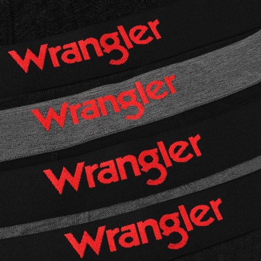 Czerwone logo Wrangler na czarnych i szarych gumkach