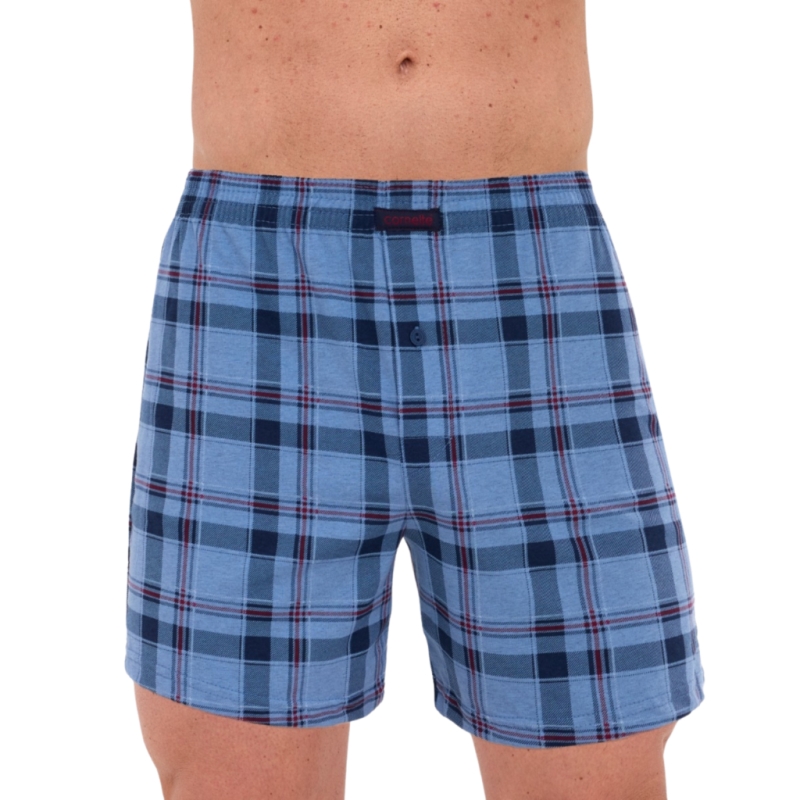 Bokserki męskie Cornette niebieskie w kratę z czerwonym akcentem