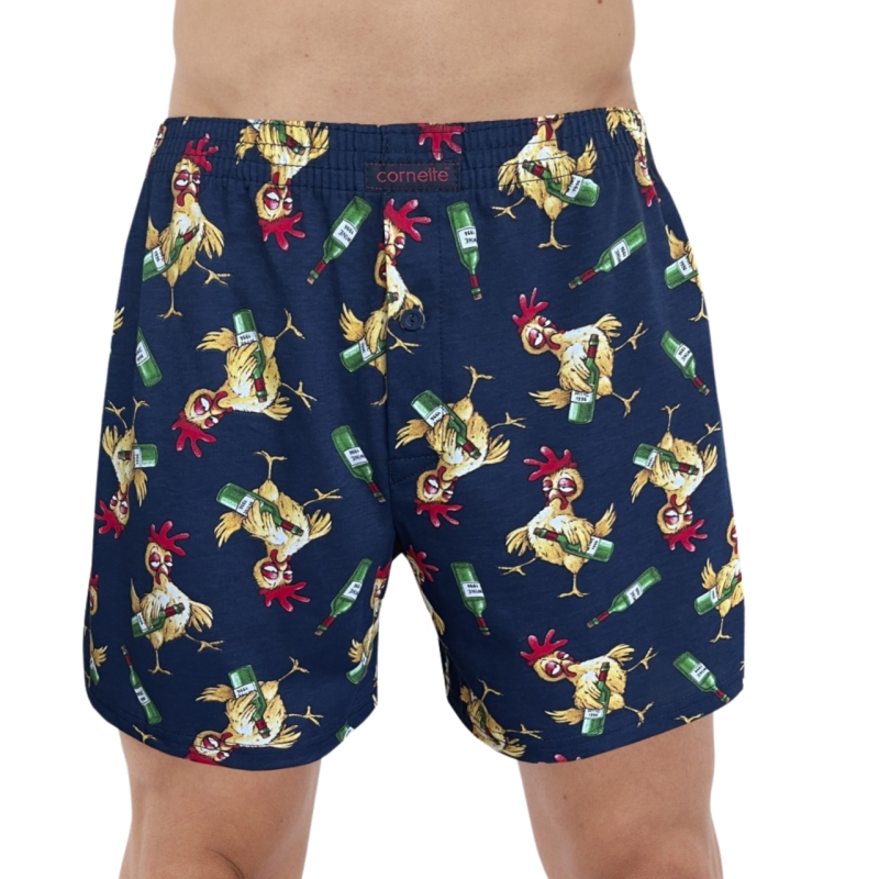 Bokserki męskie Cornette granatowe z kurczakiem i butelką