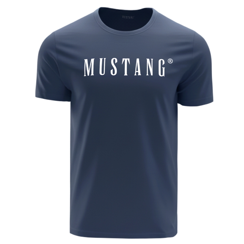 Granatowy T-Shirt męski Mustang z białym napisem